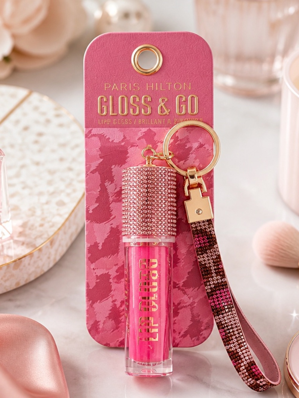 Paris Hilton Gloss & Go Lip Gloss Keychain Wristlet Pink